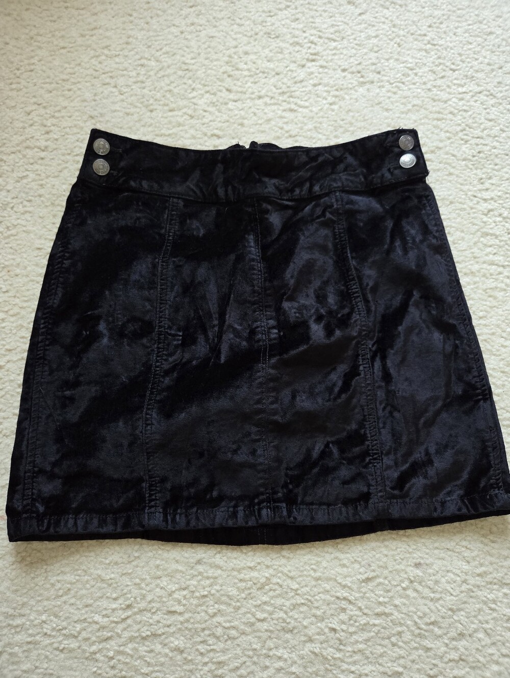 Free People Black Velvet Mini Skirt with Button Accents Grunge Goth